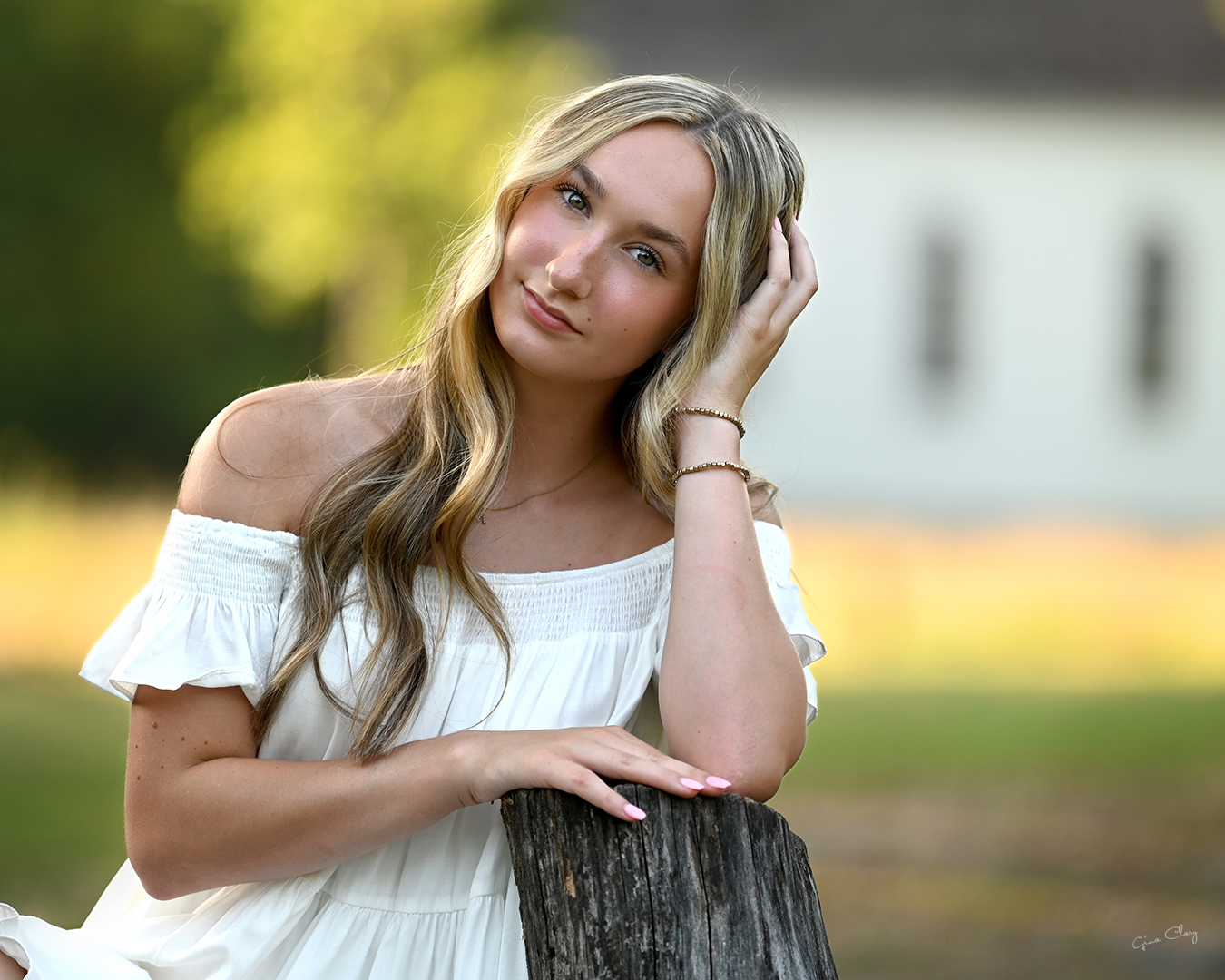 senior girl in white dress